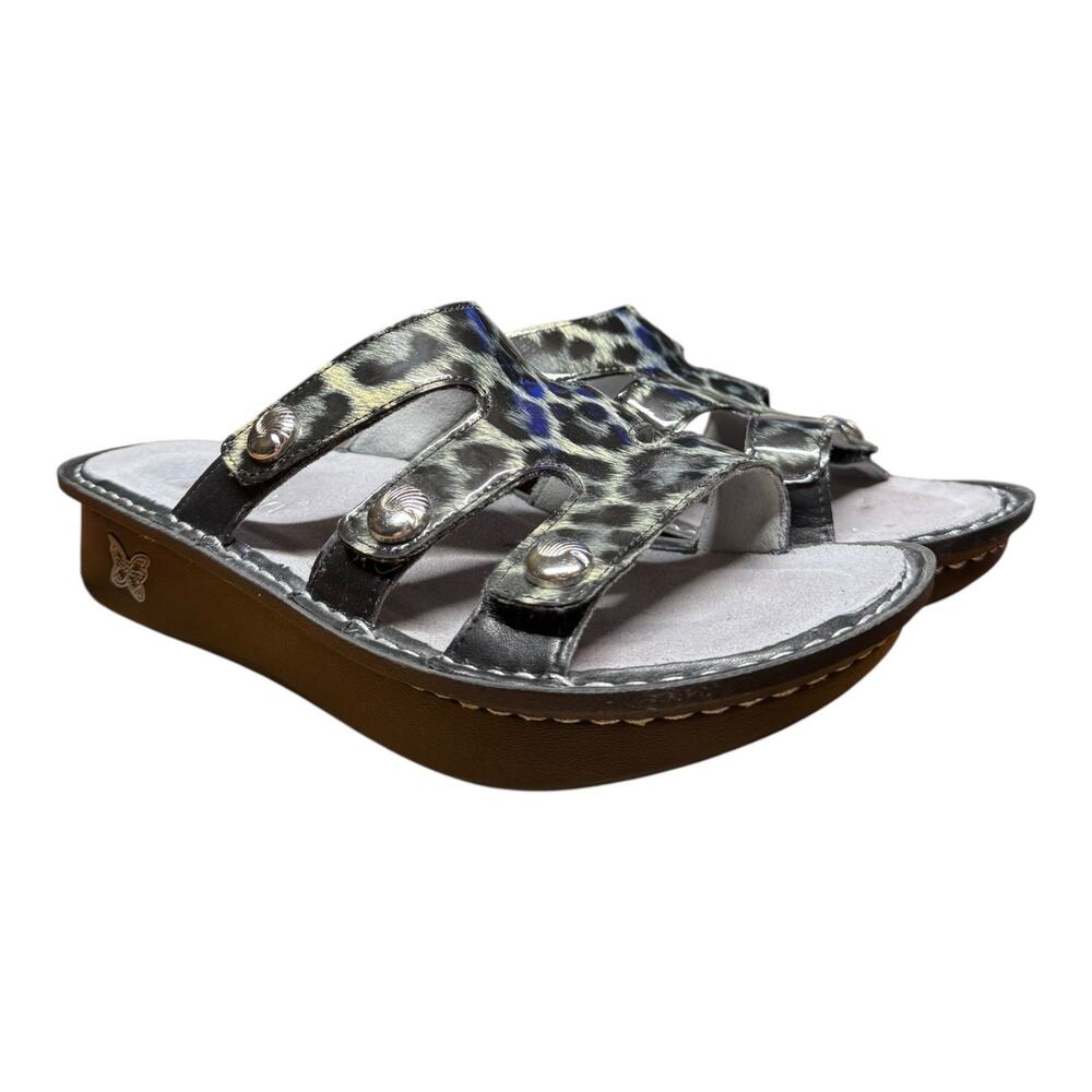 ALEGRIA Dinah-406X 39/US 8 Adjustable Sandal Snow Leopard Patent Leather Comfort